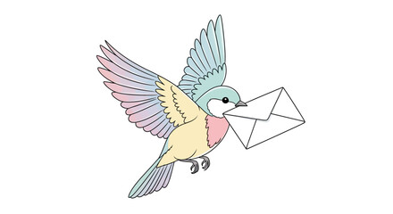 Colorful Bird Delivering Letter in Beak.