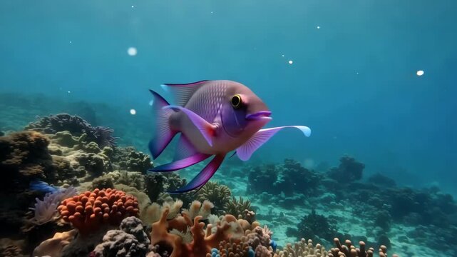 Underwater serenity featuring a colourful sea fish swimming above a vibrant coral reef displaying the beauty of marine life and the ocean ecosystem