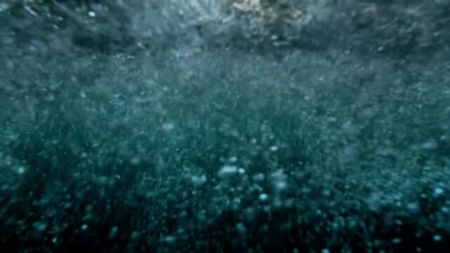 European courtyard suddenly floods transitioning into a dark surreal underwater scene with rising bubbles