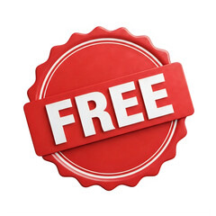 A vibrant red circular label with the word free prominently displayed in bold white letters.