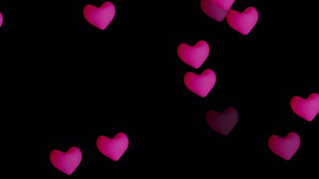 Valentine pink heart shapes floating on blackground