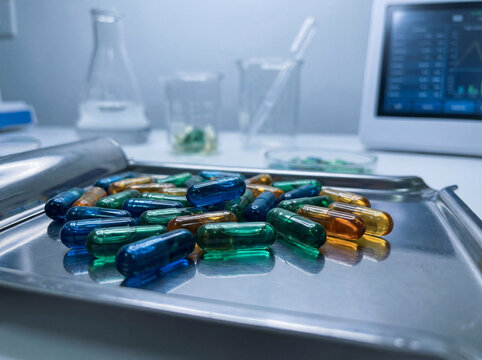 M&eacute;dicaments en style ultra moderne avec design pharmaceutique r&eacute;aliste et rendu premium