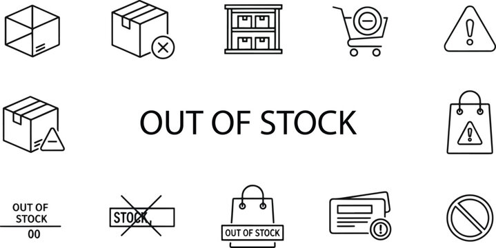 Short Title: Out of Stock Icon Set &ndash; Vector Unavailable Product, Sold Out, and Inventory Alert Outlines