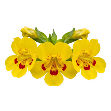 Yellow monkey flowers with red spots on transparent background
