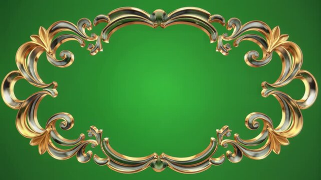 Ornate Gold Frame Emerging on Green Background