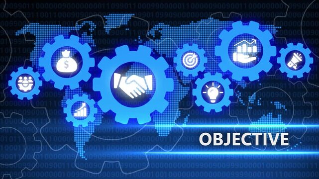 Global Business Objective with Partnership and Growth Icons in Futuristic Interface