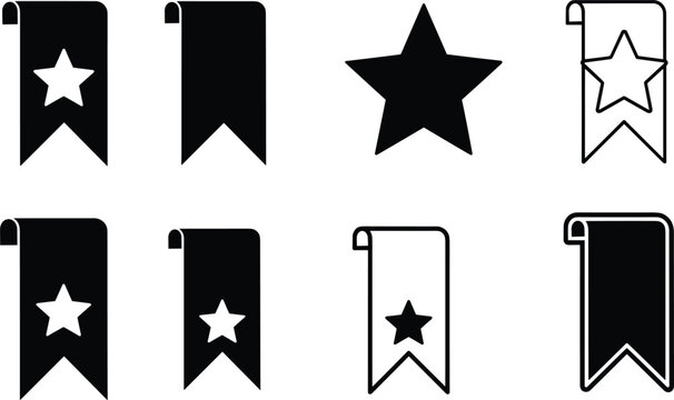 Bookmark ribbon and star icon set favorite label vector collection isolated on white background