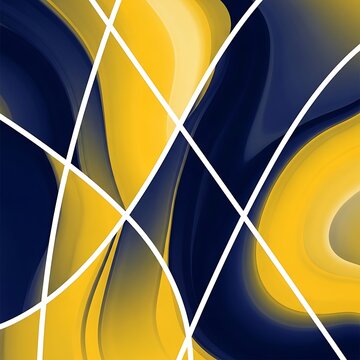 Abstract composition with fluid shapes and intercrossing white lines