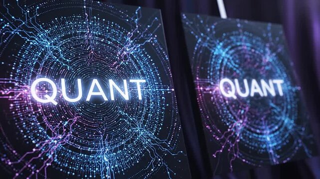 Quantum Computing Concept on Screens Display.