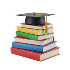 Stack Of Colorful Books With Graduation Cap Isolated Transparent Background