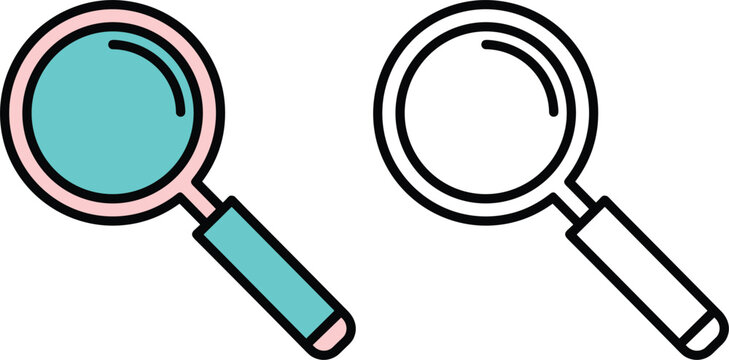Magnifying glass search icon set outline and colored vector illustration isolated on white background