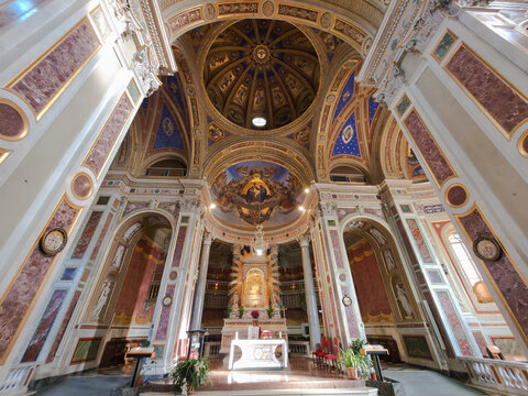 Intricate Baroque Altar and Painted Dome of the Madonna della Stella Sanctuary in Montefalco, Perugia, Umbria, Italy