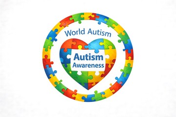 Fototapeta premium Autism awareness heart puzzle isolated on white background