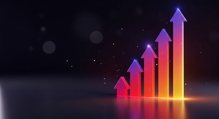Gradient colored arrows pointing upwards, symbolizing growth against a dark background with bokeh