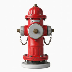 Red fire hydrant with chain and cap isolated on white background