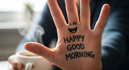 Happy Morning Hand Drawing with Coffee Cup