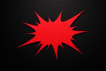 Red flash sale element on a deep black background with copy space. Bold  explosion burst shape for promo design, discounts and modern advertising visuals.