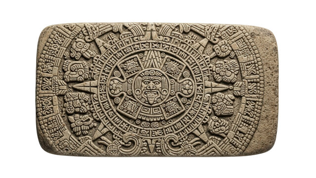 Ancient aztec calendar stone isolated on transparent background