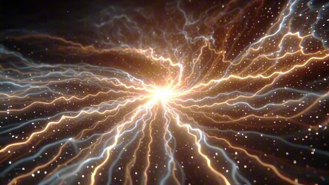 cinematic 4K astrophysics visualization, POV traveling inside black hole accretion disk, turbulent relativistic plasma storm, glowing ionized gas streams spiraling near light speed, intense magnetic