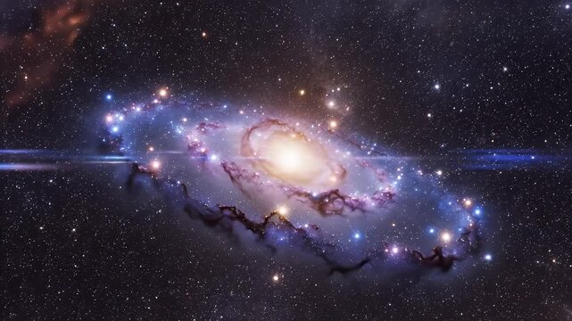 Galaxy and Nebula Formation with Star Clouds - A stunning video of a galaxy and nebula in the process of formation, showcasing brilliant stars and swirling cosmic clouds.
