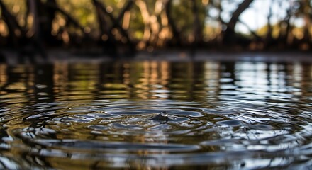 Fototapeta premium Water ripple effect in a shallow body of water surrounded by trees