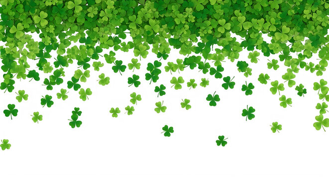 A scattering of small green shamrocks against a white background st patricks day, png