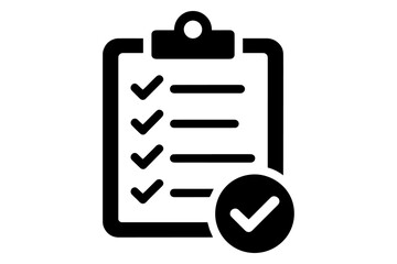 Checklist complete: A detailed view of a black clipboard with checkmarks signifying task completion and success © Vector_Art