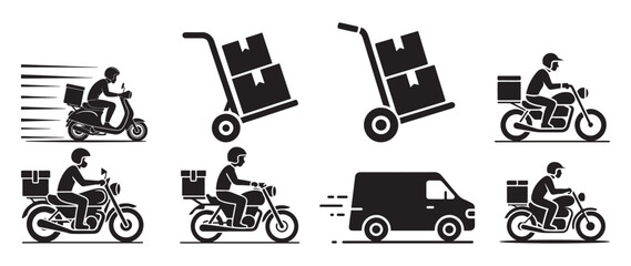 Hand truck with boxes and cargo delivery truck icon set for warehouse. vector illustration eps 10