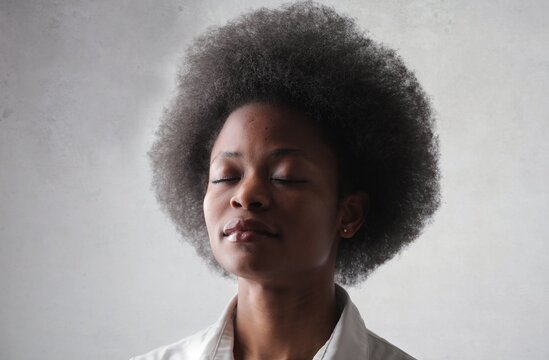 a woman with close eyes