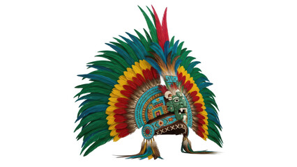 Vibrant aztec dancer costume with colorful feathers and intricate designs isolated on transparent background