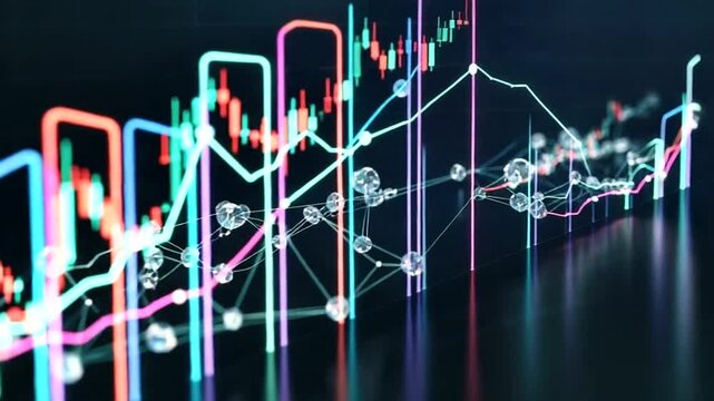 Abstract glowing digital data graph with lines and nodes.