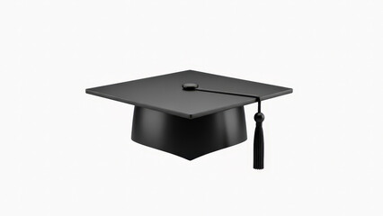 Black graduation cap with tassel on right side isolated on white background