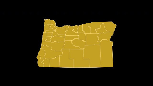 Oregon USA Gold Map 3D Animation Alpha Channel Transparent Background 4K UHD ProRes 60fps Isolated for Geography Politics Election and Financial News