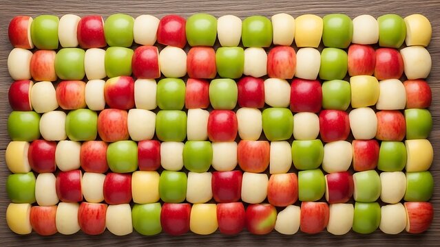 Juicy apple half mosaic with vibrant colors on a wooden background