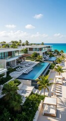 Luxury beachfront villas with infinity pools and turquoise sea vista