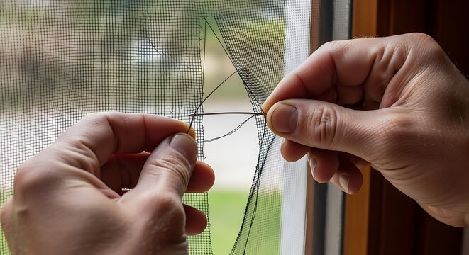Mending a Torn Window Screen Mesh Preparing for Seasonal Comfort at Home