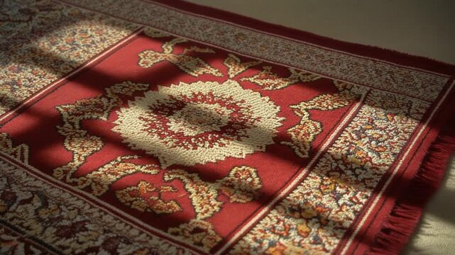 Luxurious red carpet with intricate floral pattern and ornate design.