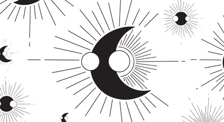 Seamless Pattern of Celestial Bodies with Sun and Moon Icons Keywords: celestial, pattern