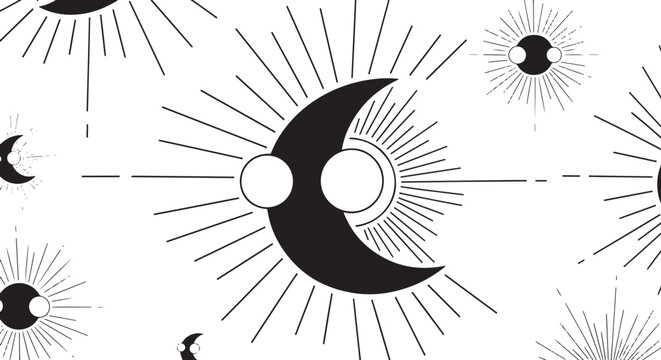 Seamless Pattern of Celestial Bodies with Sun and Moon Icons Keywords: celestial, pattern