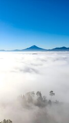 Fototapeta premium Majestic High Altitude Landscape of Mountain Peaks Above a Dense Sea of White Clouds during Sunrise for Serenity and Peace Theme