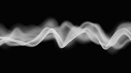 Audio white waveform digital background. Abstract music waves equalizer. Futuristic sound wave visualization. AI synthetic voice technology. Tune print. Distorted frequencies. © garrykillian