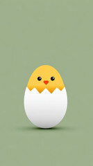 Fototapeta premium Cute chick emerging from cracked egg minimalist easter illustration