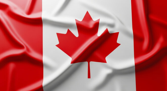 Wavy canadian flag with red maple leaf symbol
