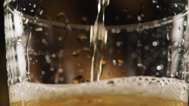 Pouring A Cold Golden Beer Into A Glass Macro Shot.