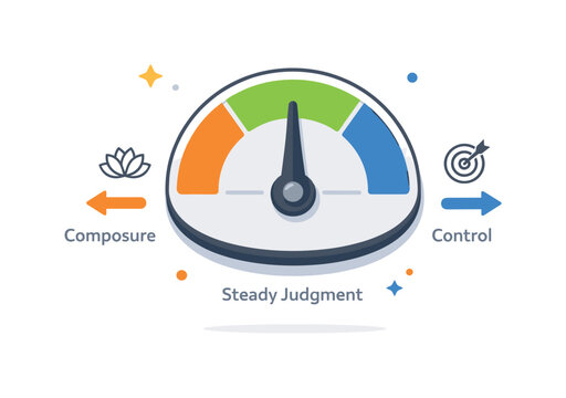 Emotional self-regulation as a professional advantage in high-pressure environments, a centered balance dial fixed in a neutral zone between opposing