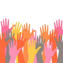 Colorful hands raised in celebration on transparent background isolated on a transparent background