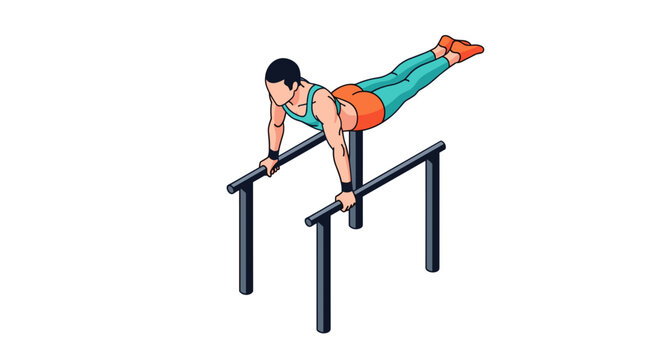 Man Performing Gymnastics on Parallel Bars.