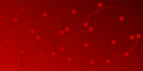 Abstract geometric pattern with connected sircles and dots on red background. Vector illustration modern design simple