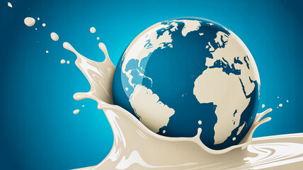 Naklejka premium Earth globe splashing dramatically through creamy white milk splash