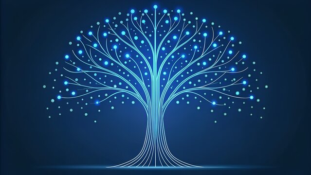 Digital Tree with Glowing Branches &ndash; Technology, Network, Connectivity, Artificial Intelligence, Data, Futuristic, Growth, Innovation, Circuit, Abstract